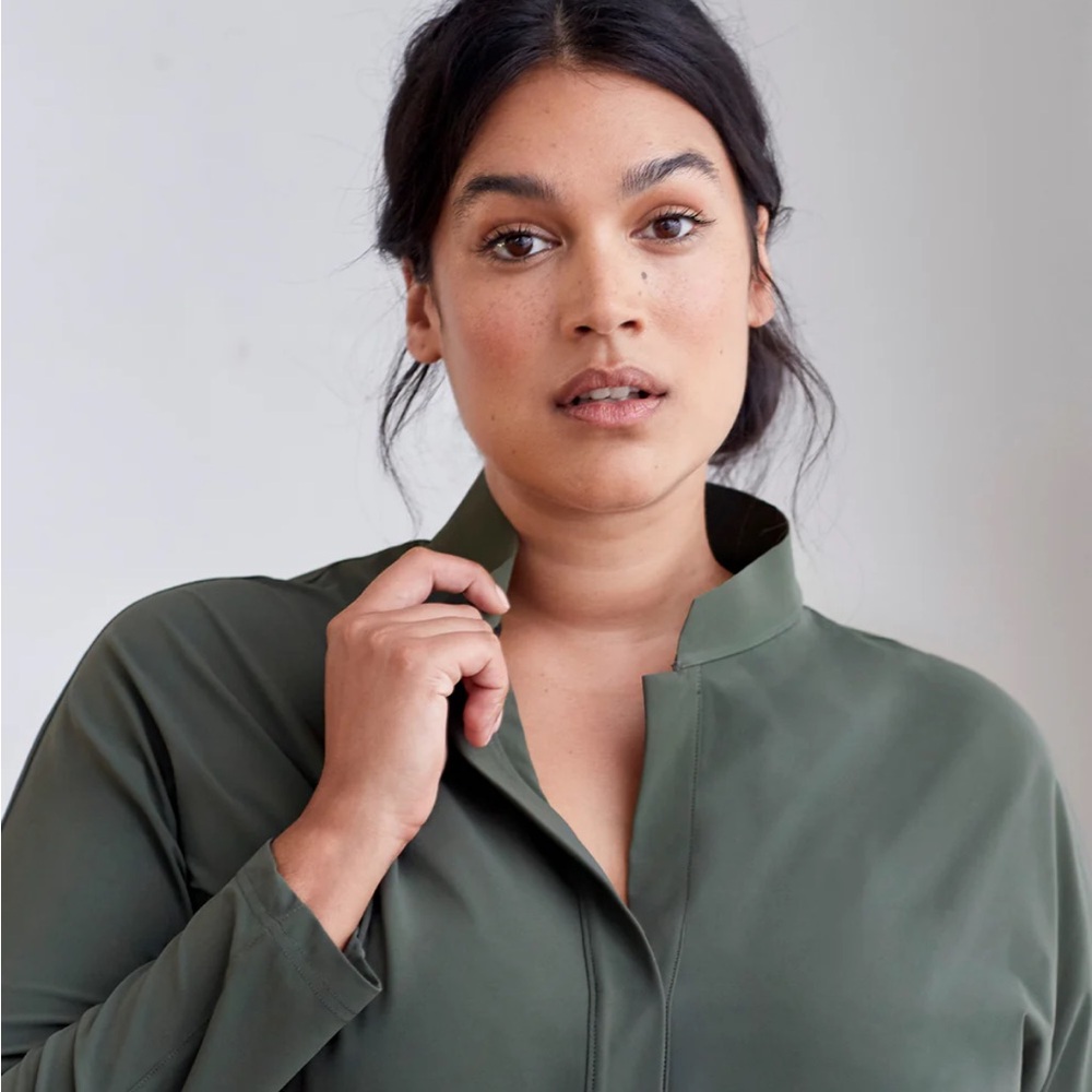Aday Something Borrowed Olive Green Long Sleeve Shirt